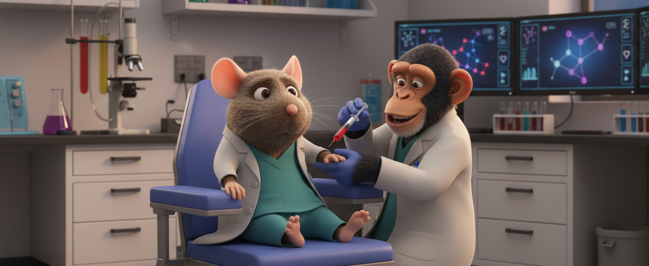 Randy the Research Rat getting bloodwork done