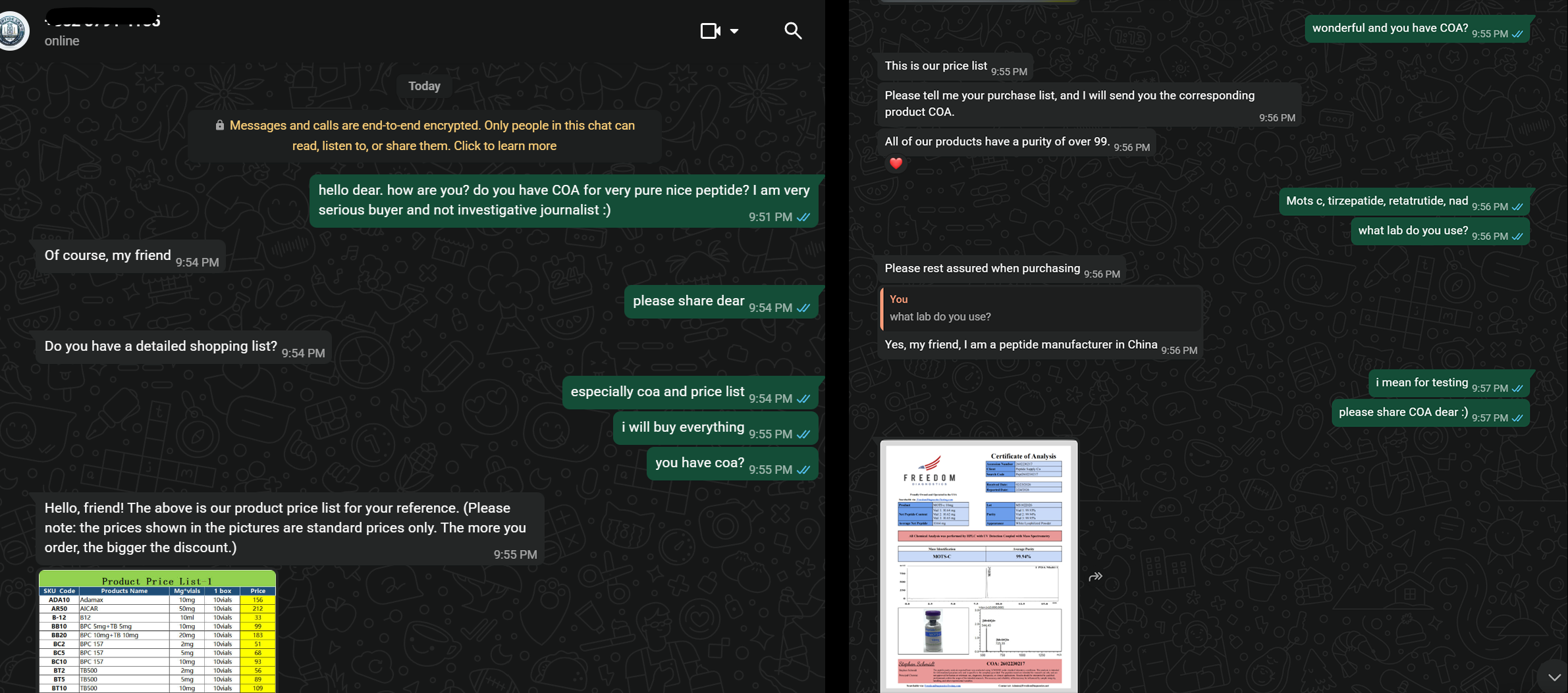 peptide source whatsapp convo